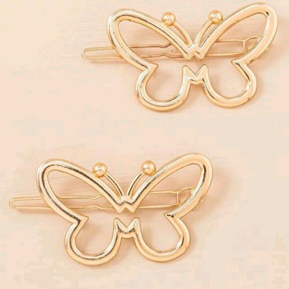 Gold Butterfly Hair Clips 2pc - Picture 4 of 4